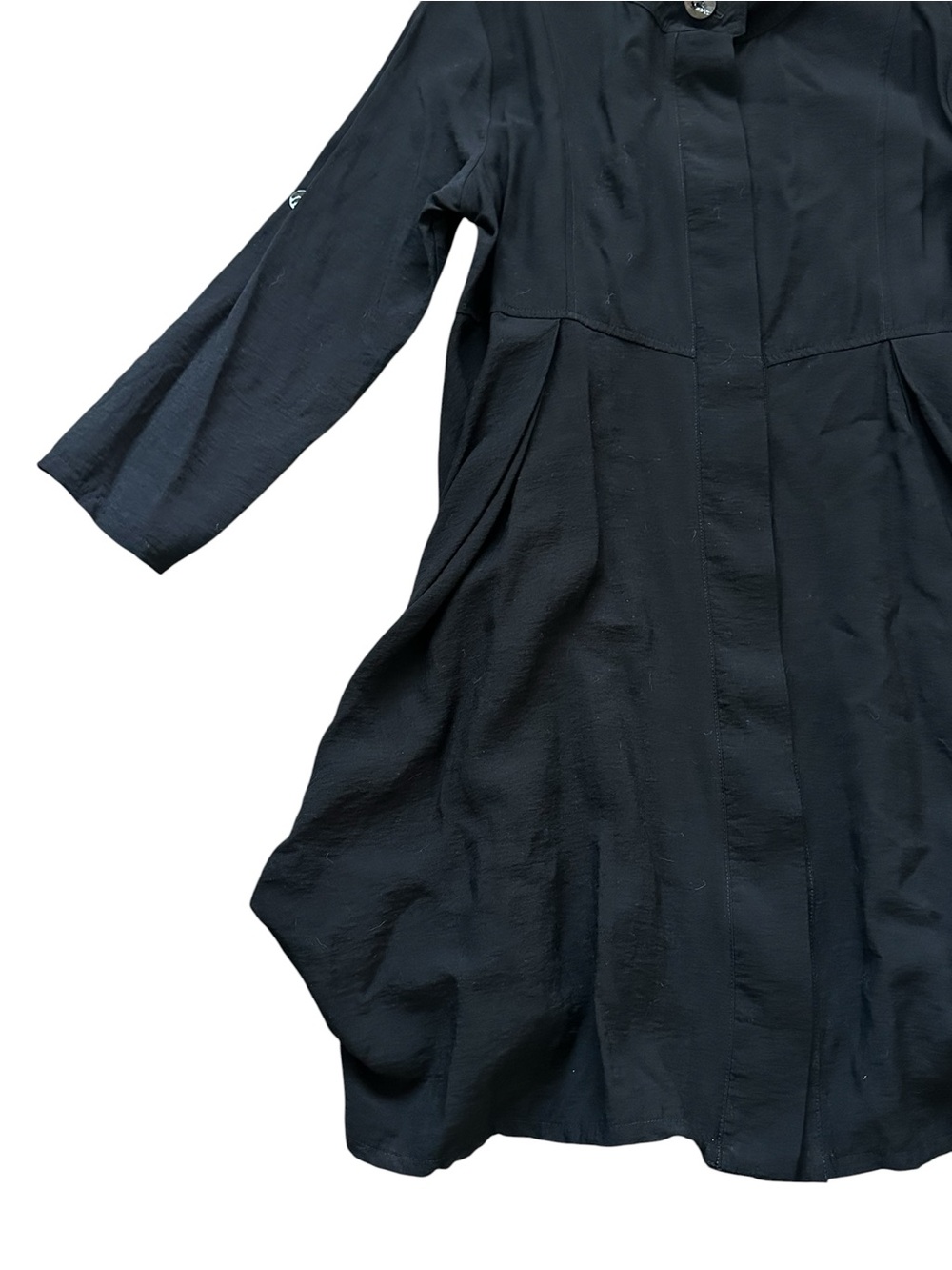IC CONNIE K Black Draped Bubble Hem Tunic Button Up Lagenlook Artsy Art to Wear - Picture 4 of 7